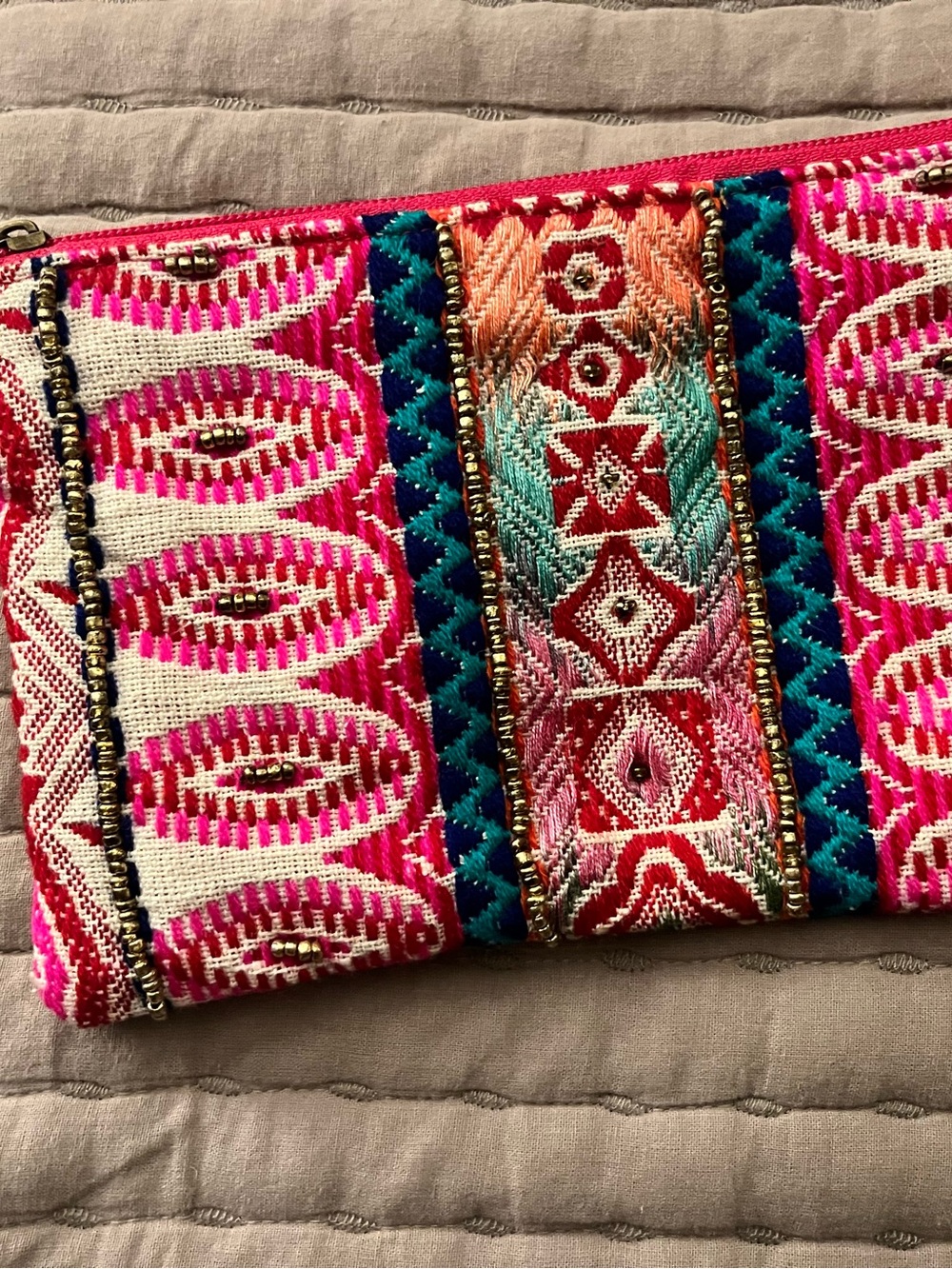 Macchia di Reggie Boho Woven Wristlet Clutch – Beaded, Suede Strap